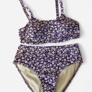 Purple and white floral bikini set